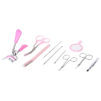 

10pcs/set Eyebrow Tools Kit Tweezers Scissors Razor Eyelash Curler Makeup Tool High Quality