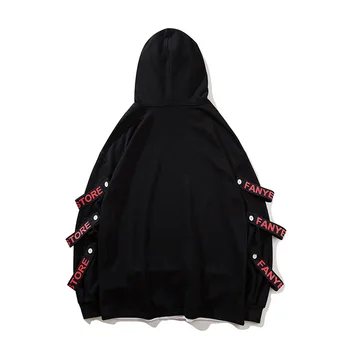 Fake 2 Pieces Ribbons Hooded Pullover
