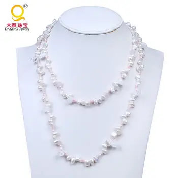 

Delicate long stone necklace real cultured freshwater pearl baroque pearl necklace wedding accessories