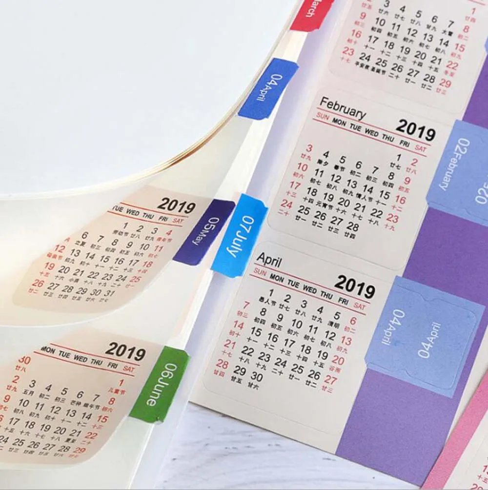 2pcs-set-New-2019-year-Calendar-Sticker-Notebook-Index-Monthly-Category-Sticker-Planner-Accessories-Slip-Sheet (2)