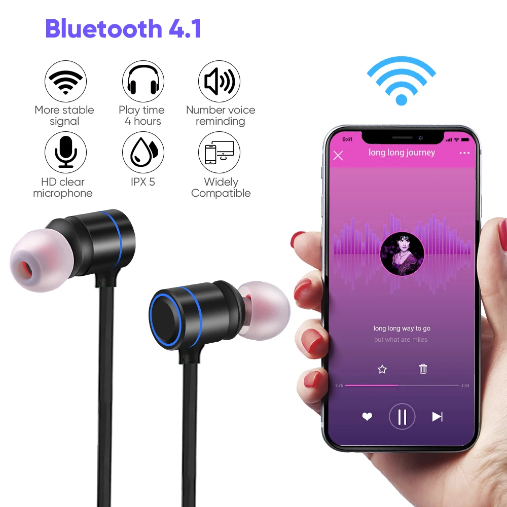Bluetooth беспроводные наушники спортивные вкладыши с микрофоном шумоподавление