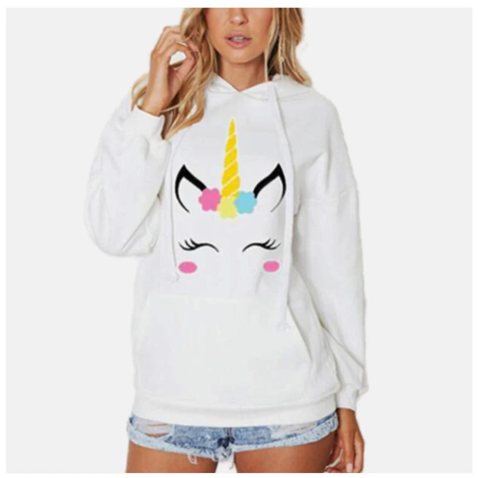 

Kawaii Pullover White Clothes Sweatshirt Unicorn Women Poleron Mujer 2019 Fashion Cute Hoodies Unicorn Kangaroo Pocket Hoodie