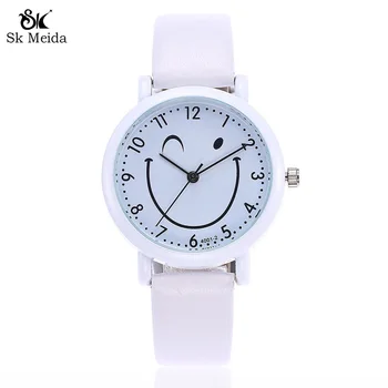 

New popular ladies watch creative design smiley digital dial cute temperament women watch Round Quartz Clock Reloj mujer SW-76