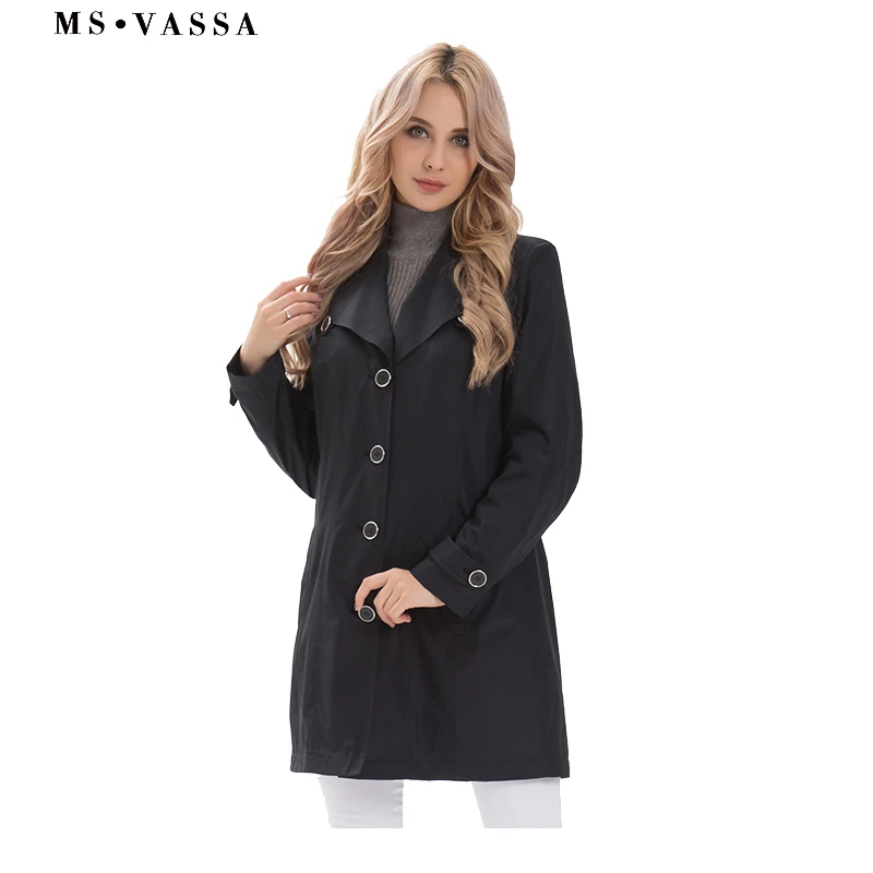 

MS VASSA Trench Coat Women 2019 New Spring fashion Coats ladies casual trench plus size 5XL,10XL turn-down collar outerwear