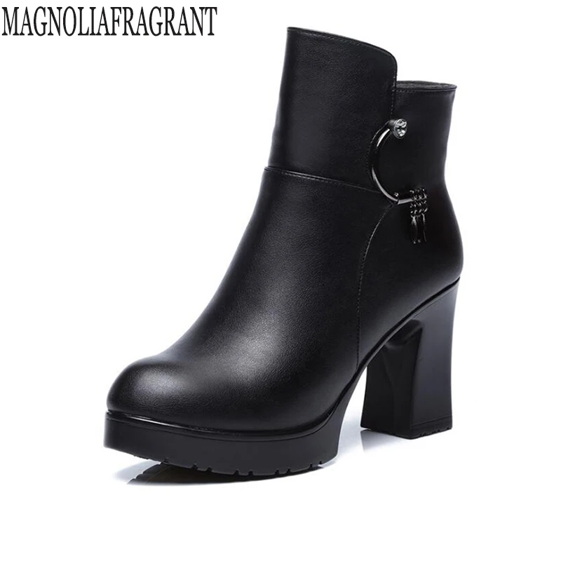 

Ankle boots for women winter shoes high heels boots plus velvet botas femininas pu leather boots ladies shoes woman botas mujer