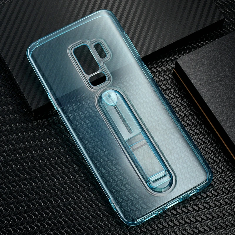 

For Samsung Galaxy S8 S9 Plus Note 8 Note 9 Invisible Ring Kickstand Transparent Clear Rubber TPU Soft Gel Slim Armor Case