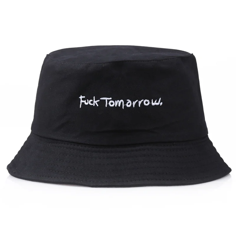 

Tomorrow's Attitude Embroidery Bucket Cap Men Ms Unisex Street Seaside Beach Travel Fisherman's Hat Sunscreen Cute Style Cap F07