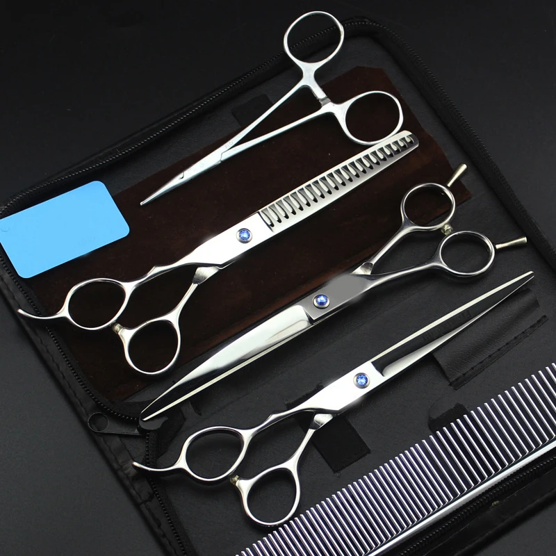 

Laser logo 7.0 inch Professional pet scissors Dog Grooming Sliver Curved scissors left hand shears for pet dog cat hair cutting