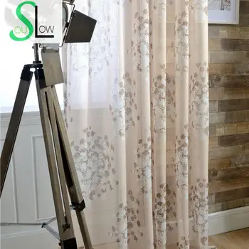 

Slow Soul Khaki Printing Screens Curtain French Window Floral Curtains For Living Room Cortinas Tulle Sheer Bedroom Baby Chinese
