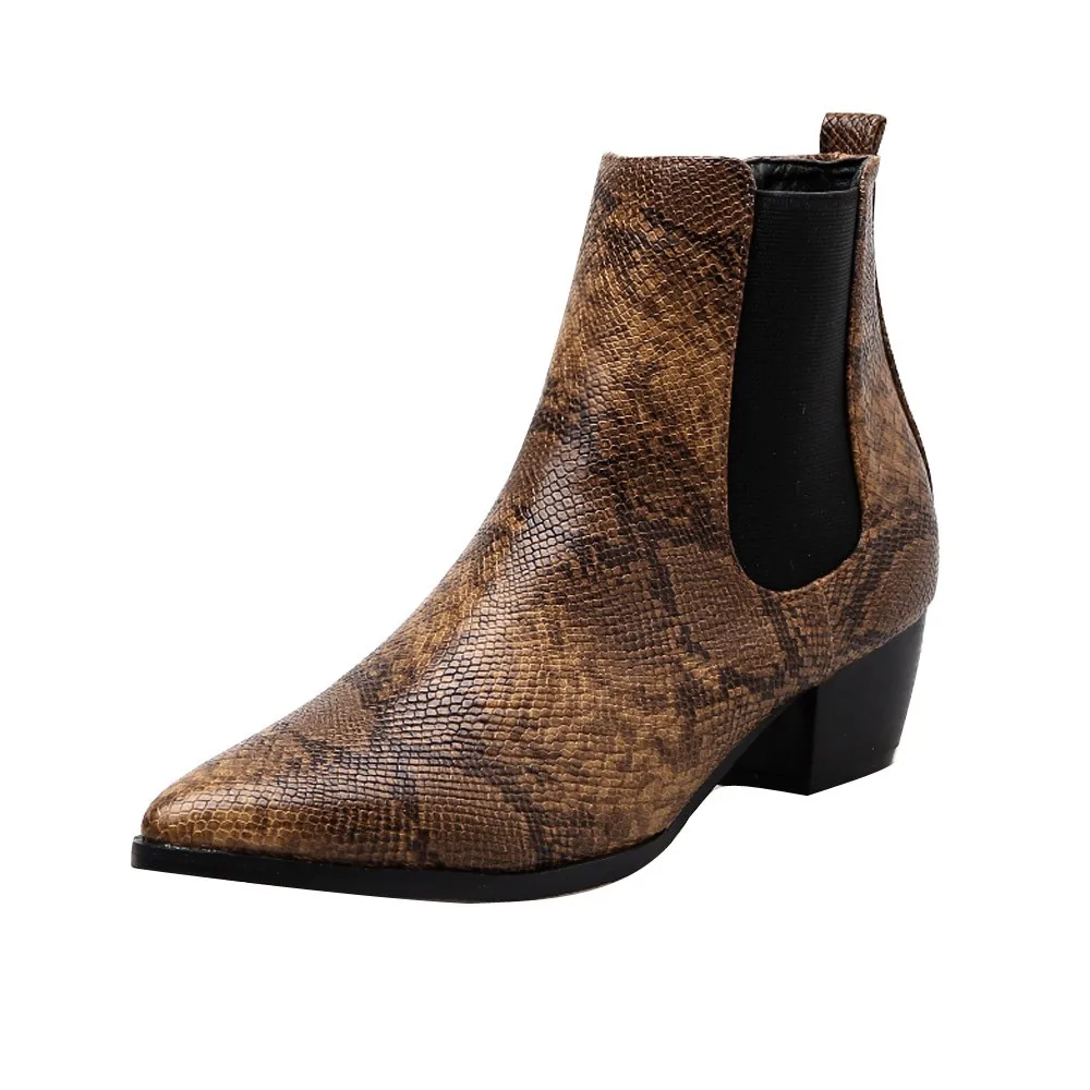 

Winter Women Chelsea Boots Snake Head Thick Martin Boots Thick Pointed Booties Shoes Fashion Elastic band shoes woman boots @L