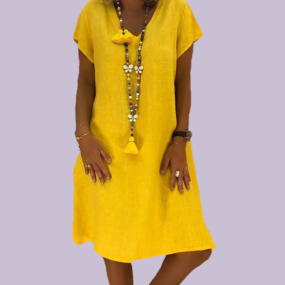 

Plus Size Xl 5xl Dress Cotton Linen Sukienka Summer Midi Dresses For Women Khaki Dress Deep V Neck Robe Orange Femme Ete 2019