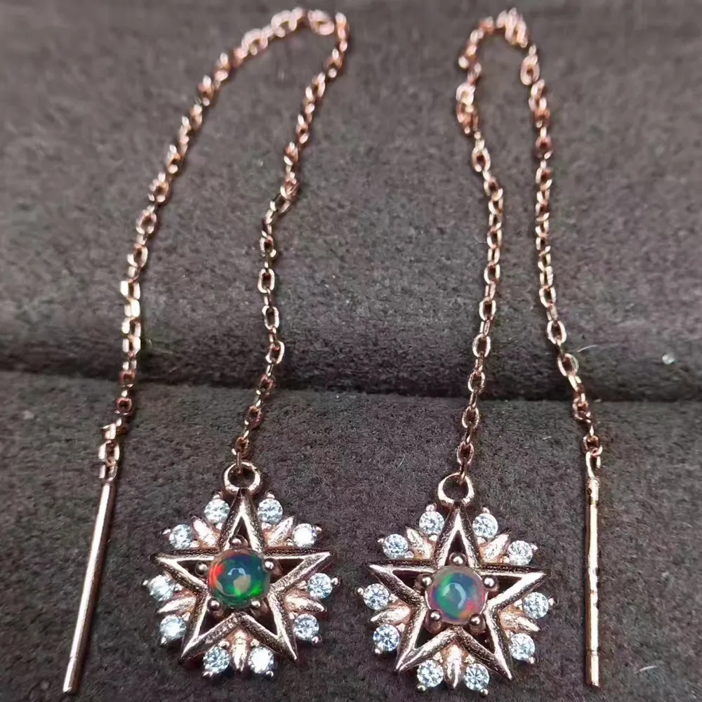 

natural black opal drop earrings Natural gemstone identity Energy Star universe line earrings S925 silver female party jewelry