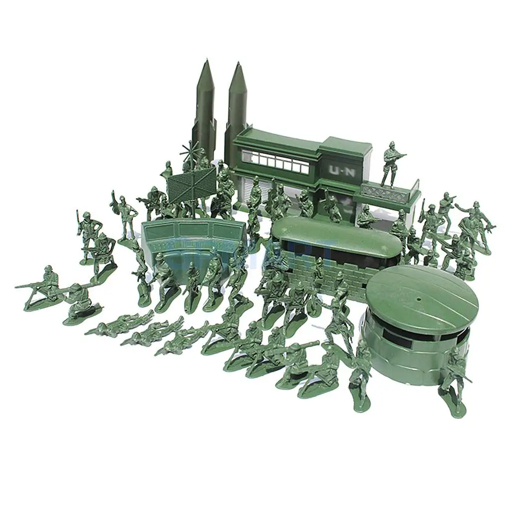56pcs Plastic Military Playset 5cm Soldier Figures with Assorted Army Accessories Model Toys For Children Boys