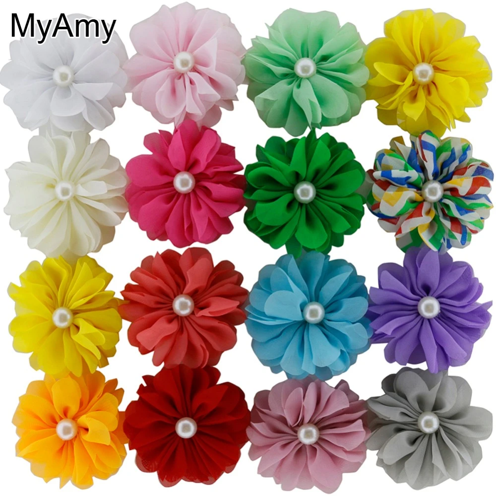 Myamy 57ピース ロット新しいミニスカラップシフォンバレリーナトワール花真珠バルクバレリーナ花ヘアアクセサリー Chiffon Flowers Mini Chiffon Flowershair Accessories With Flowers Aliexpress