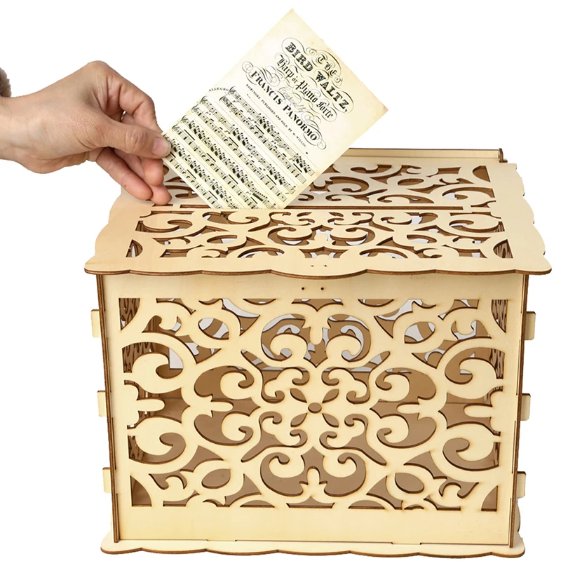 

Wooden Money Box DIY Wedding Gift Card Box With Lock Beautiful Wedding Decoration Supplies Event Birthday Party Products