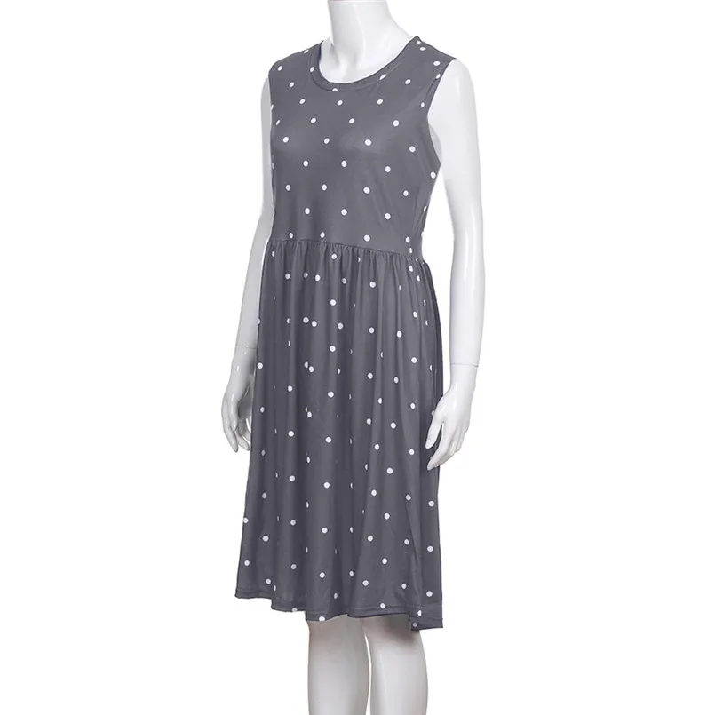  New Women Summer Fashion Pleated Polka Dot Pocket Loose Swing O-Neck Casual Midi Dress Elegant Lady Holiday Daily Dress #4R08 (16)