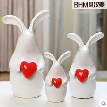 Семейный керамический белый кролик домашний Декор ремесла украшение комнаты ремесленный орнамент фарфоровые декоративные статуэтки животных