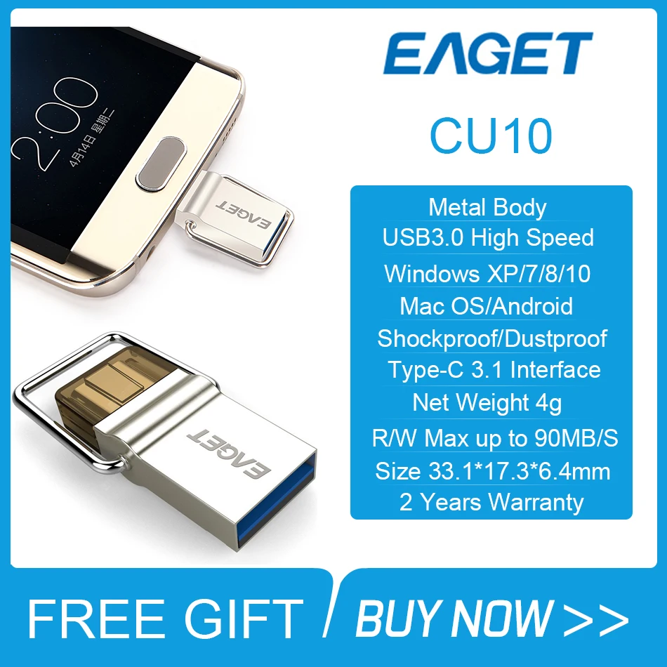 Eaget CU10 металлический флэш накопитель USB USB3.0 OTG Тип C 3 1 флешки 16 Гб оперативной