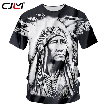 

CJLM New Summer Tshirt Black Men's 3d Print Indian Character T-shirts Harajuku Hiphop Punk Stlye Short Sleeve Round Neck Tees
