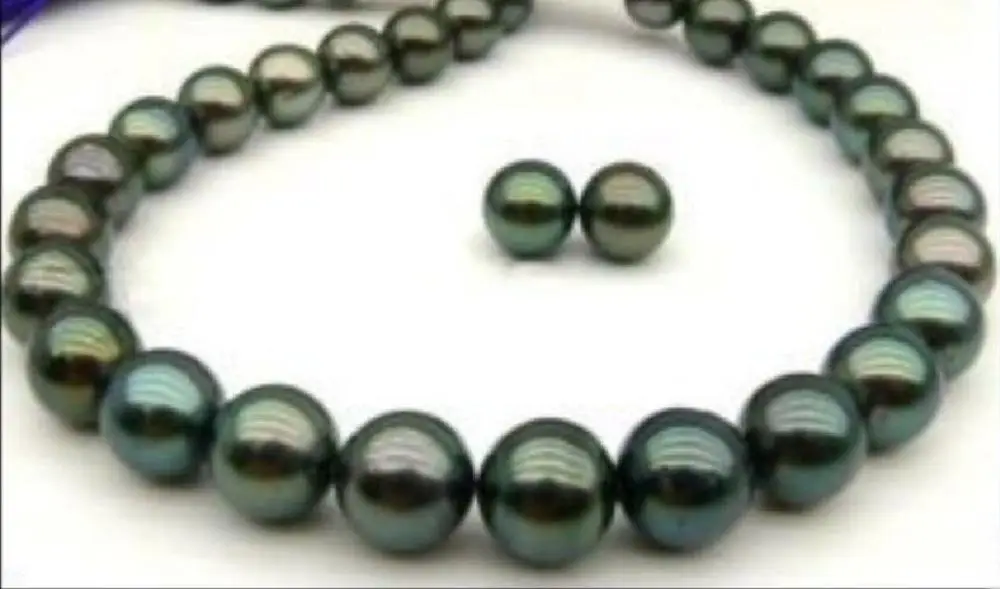 

10-11mm 18 inch Tahitian black AAA pearl necklace gift earring 14k white clasp a(5.18)