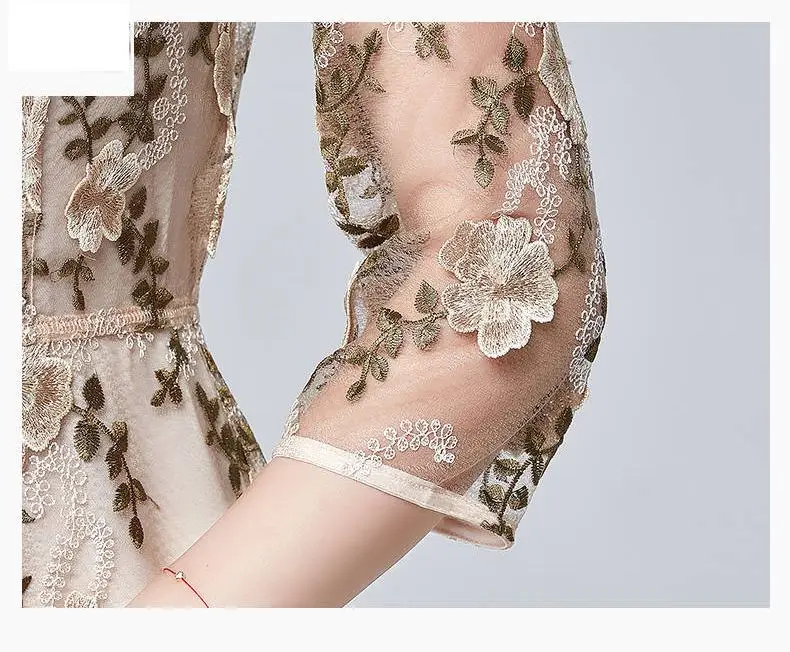 Летние женские молнии тонкие большие размеры с вышивкой Vestidos женские сексуальные вечерние платья с принтом женские элегантные кружевные сетчатые платья Z124