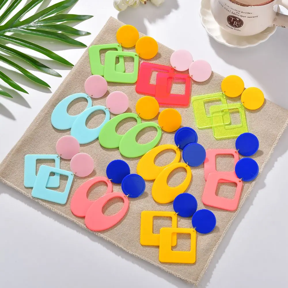 

MissCyCy 2019 New Big Square Acrylic Dangle Earrings for Women Girl Trendy Korean Earring 2019 Red Blue Pink Female Jewelry