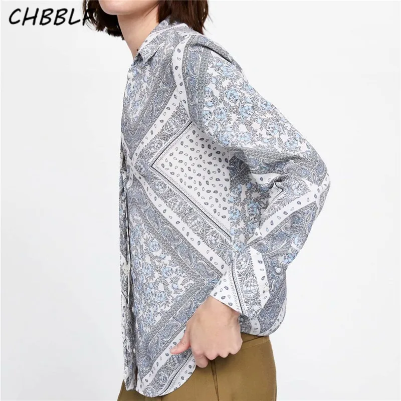 

CHBBLF women chic paisley print blouse irregular turn down collar long sleeve female casual shirt chic tops DFP8520