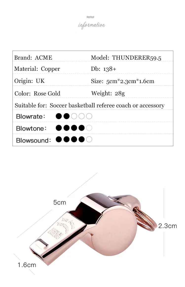 Британский ACME 59,5 высококачественный свисток из розового золота для рефери, тренера, баскетбола, футбола, спортивные свистки с бесплатной подарочной коробкой