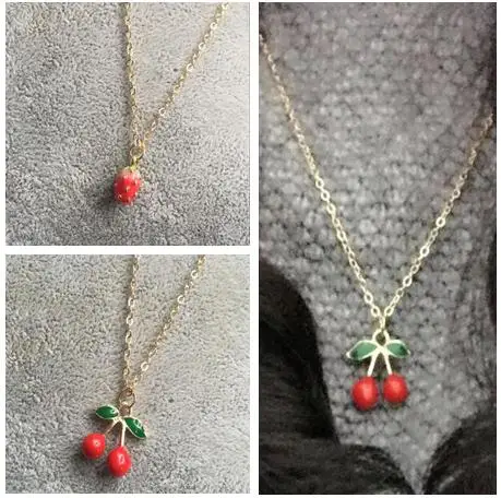 

na765 2018 Stylish simplicity cute Korean fashion fruit strawberry cherry necklace Female charm jewelry 1pcs