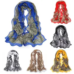 Для женщин Винтажная, этнический стиль длинный мягкий шарф шифон платок палантин шарфы