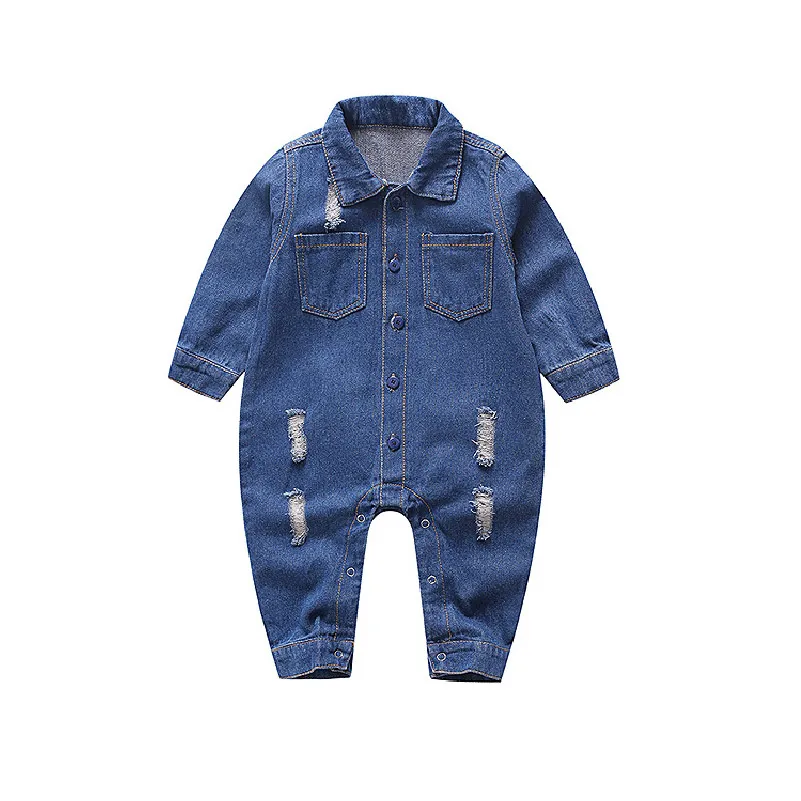 Baby Jumpsuit 6M to 24M Kids Jeans Romper With Broken Holes Boys Girls Casual Jeans Jumpsuit