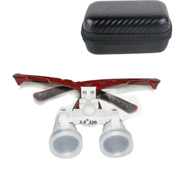 

New Red Dentist Dental Surgical Medical Binocular Loupes 3.5X 320mm Optical Glass Loupe with Black Carry Case