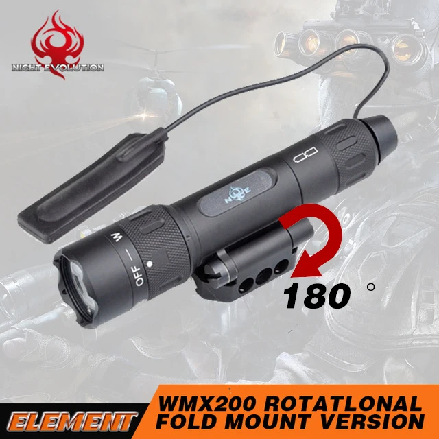 

Night Evolution WMX200 ROTATLONAL Fold Mount Version With IR Light Airsoft Weapon Light 220 Lumens Rifle Light NE08036