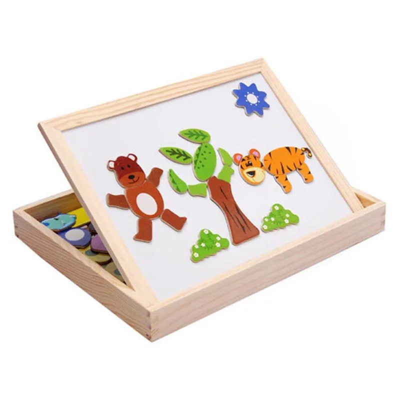Kids Educational Wooden Magnetic Writing Drawing Board Plants Animal Jigsaw Puzzle Toys Gift YJS Dropship