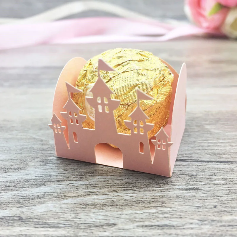 pink 50 шт./лот замок лазерная резка конфет бар коробка Свадьба пользу Шоколадный Бар Baby Shower вечерние Конфетница подарки и поставки - Цвет: pink