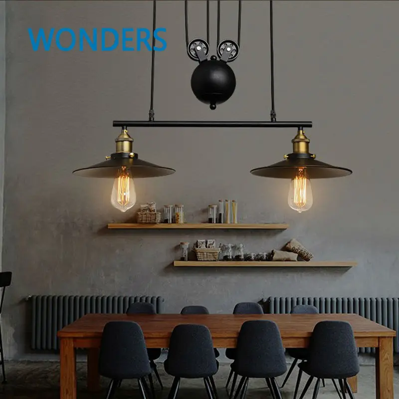 

1/2/3 Head Lifting Pulley Industrial Pendant Light American Country Vintage Loft Pulley lamp bar hotel Dining Room decoration