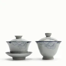 Японском стиле Керамика фарфор Gaiwan Винтаж Посуда для напитков ручной росписью гибискуса Цветочный чай церемонии пуэр Tieguanyin Чайники