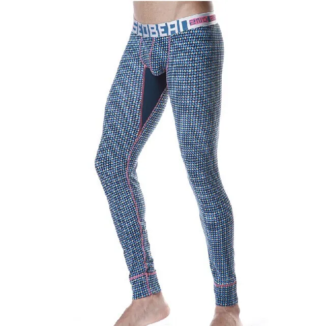 

New arrival seobean men's long johns Chidori plaid cotton Lycra Slim thin leggings single underwear long johns 2 colors S M L XL