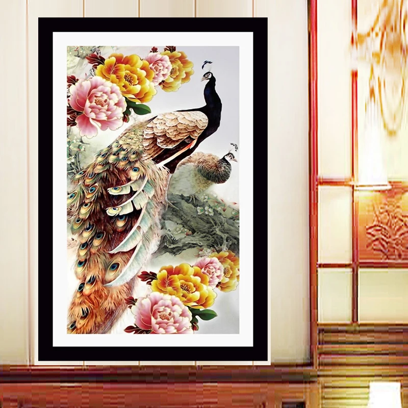 New Home Decoration 5d Diy Diamond Painting Cross Stitch Peacock Peony Diamond Embroidery Crystal Round Diamond