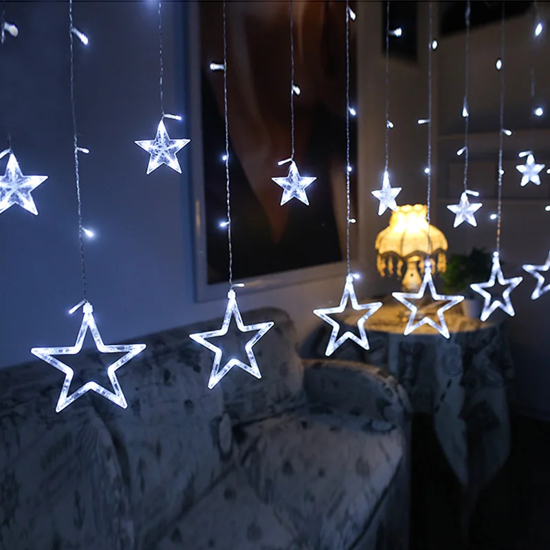4 м Рождественский светодиодный светильник-гирлянда с романтической сказочной звездой, светильник-занавеска для праздника, свадьбы, вечерние гирлянды, Декоративный Рождественский светильник