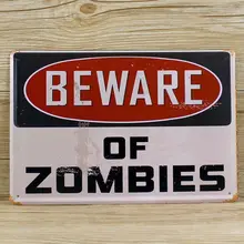 Остерегайтесь зомби, винтажная жестяная вывеска, бар, паб, украшение для дома, ретро металл, художественный плакат, размер 30x20 см