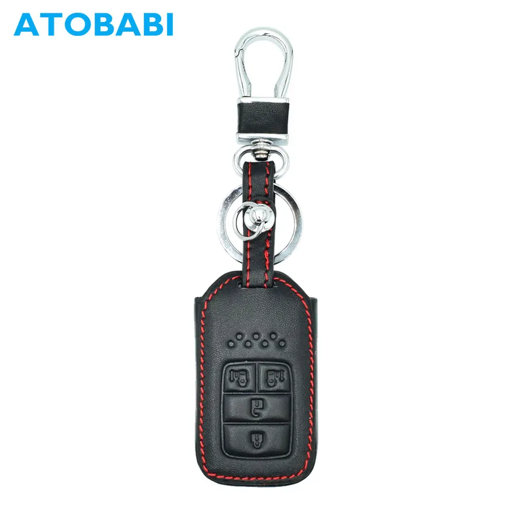 ATOBABI 4 Button Genuine Leather Car Key Case Remote Fob Cover For
