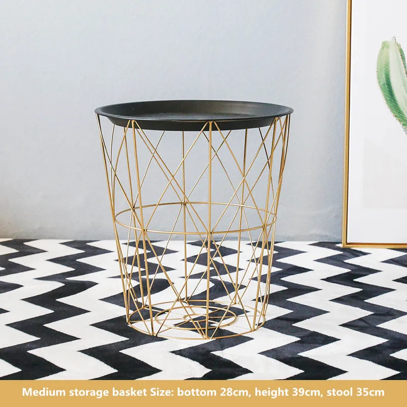 2019 Household Iron Art Storage Basket Kitchen Bedroom Sundries Snacks Organizer home office metal storage basket coffee table