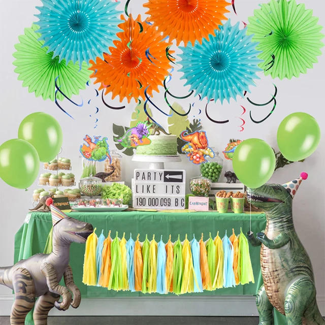 Baby Shower Boy Dinosaur Theme Party Decoration Balloon Paper Fan