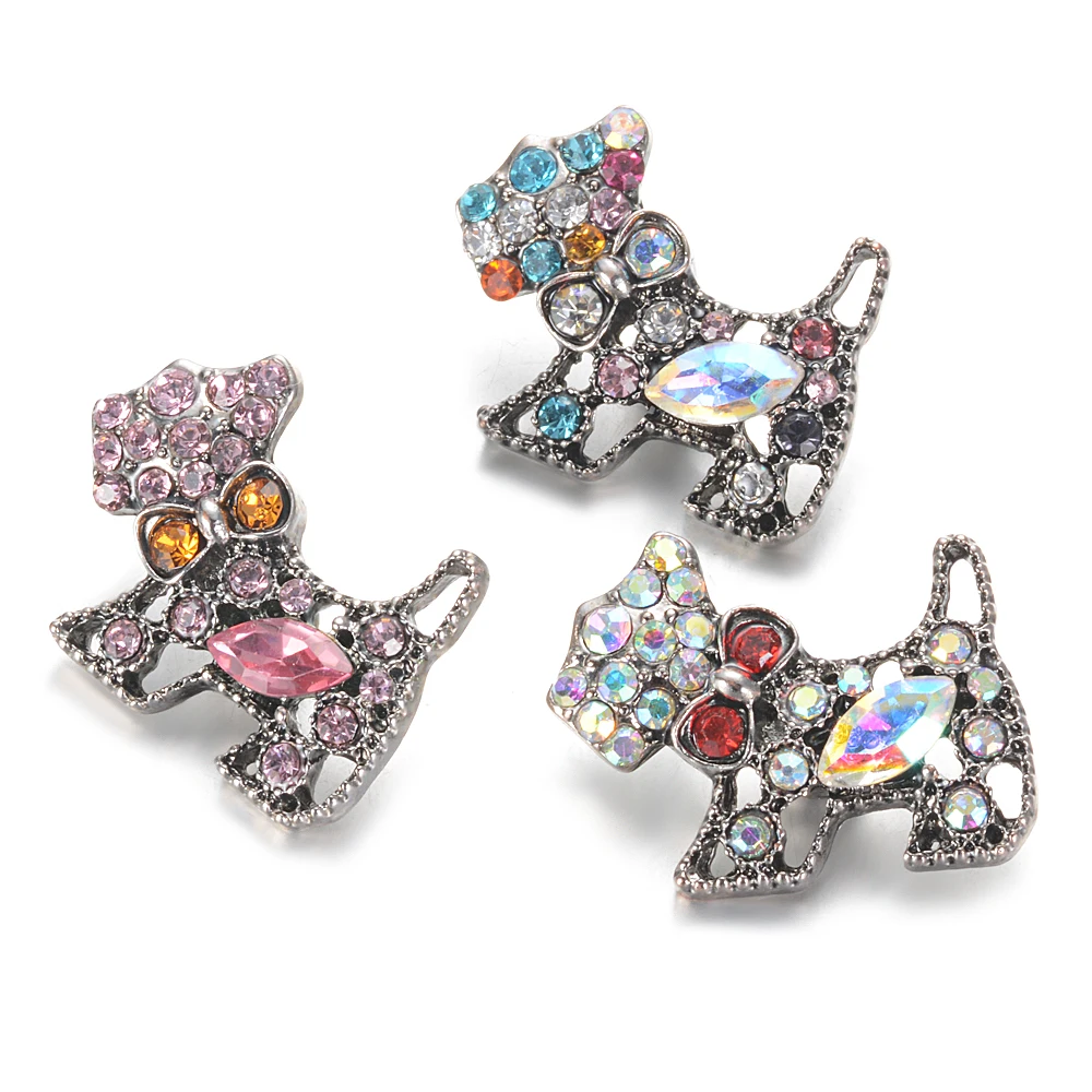 

3 Colours New Snap Jewelry Rhinestone Dog 18MM Snap Buttons Vintage Alloy Snap fit Snap Bracelet For Women VN-2005