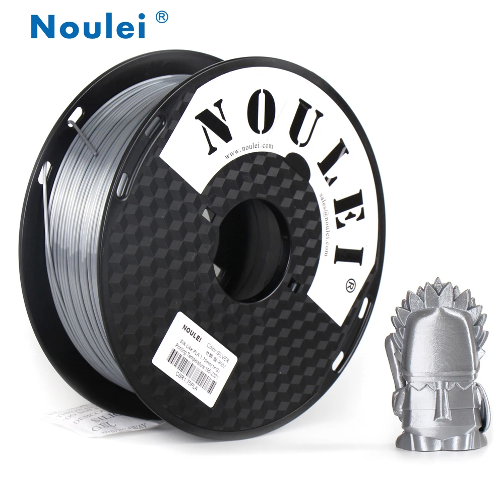 Best Noulei 3D Printer Silk PLA Silver Filament 1.75mm 1KG Silky Silver 3D Printing Material Rich Luster Metal like feel