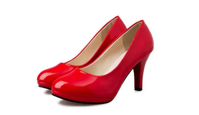 Женская модная обувь; туфли из лакированной кожи на платформе и высоком каблуке; Черная рабочая обувь; свадебные туфли с красной подошвой для невесты; Большой размер 42
