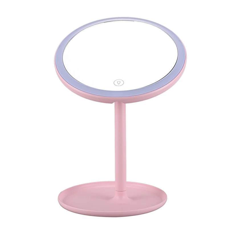 Press Table Lamp Led Mirror With Light Circular Makeup Mirror Round Shape Rotating Cosmetic Mirror Stand Magnifier Dressing Mi