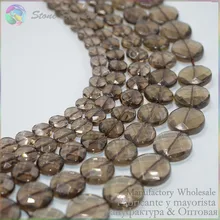 Природный дымчатый кварц класса А с напылением плоские бусины 8x5/10x5/12x6/14X8 мм