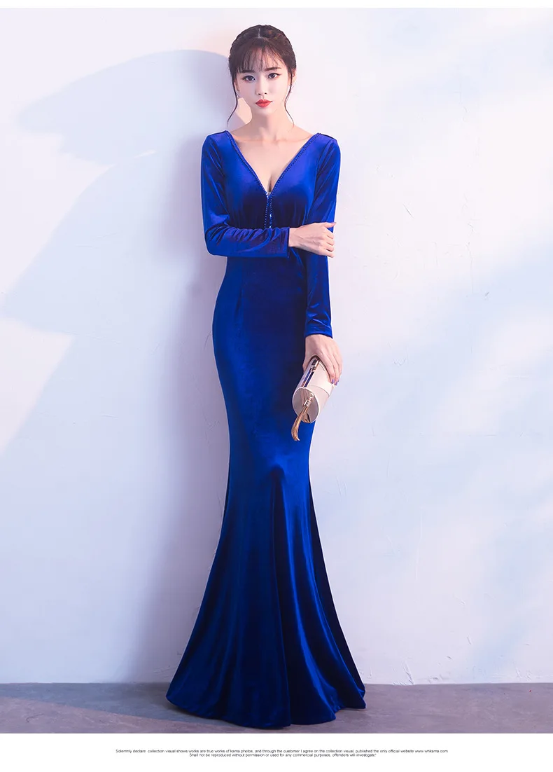 2019 Party Dress Women Elegant Long Sleeve Sequin Beads Backless Robe Vintage Black Velvet Bodycon Dress Evening Maxi Vestido (11)